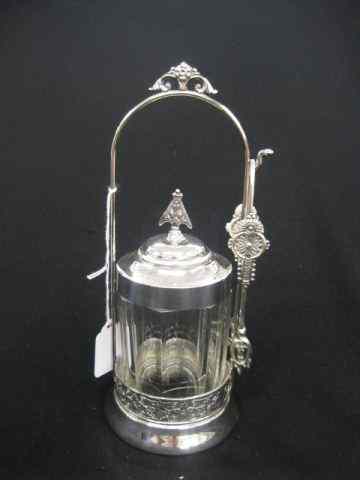 Appraisal: Victorian Silverplate Pickle Castor panel decor with tongs ''