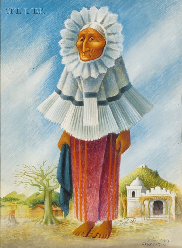 Appraisal: Miguel Covarrubias Mexican - Retrato de Mujer Tehuana Signed and