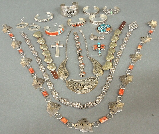 Appraisal: - Group of mostly sterling silver jewelry some with turquoise