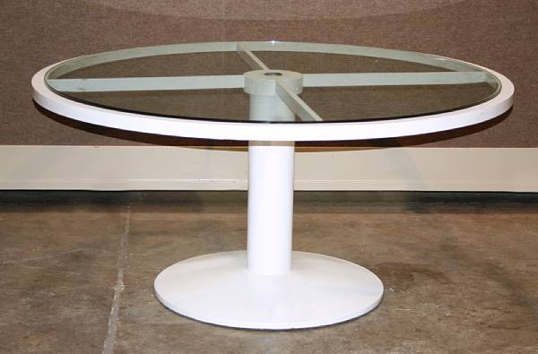 Appraisal: A Thomas Pheasant painted aluminum and glass dining table McGuire