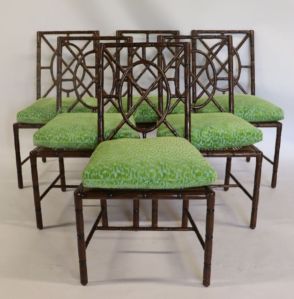 Appraisal: Set Of Bamboo Form Chairs With Cane Seats These also