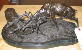 Appraisal: BRONZE SCULPTURE DEPICTING TWO BULL ELK locked in mortal combat