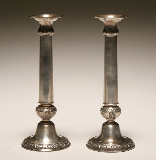 Appraisal: Pair of Gorham sterling silver candlesticks tapered stem resting on