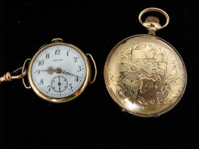 Appraisal: K Lady's Watch Case with fancy engraving Gold Lady's Gruen