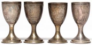 Appraisal: Continental Silver Vodka Cups Each incised with foliate designs the