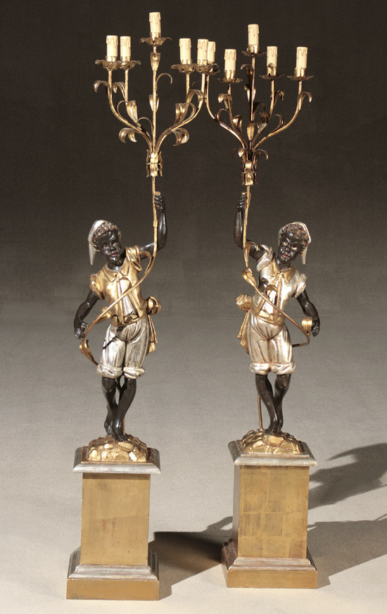 Appraisal: Pair of Continental Parcel Gilt Silvered Wood and Gilt Metal