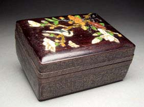 Appraisal: INLAID ZITAN WOOD BOX Chinese zitan wood rectangular box the