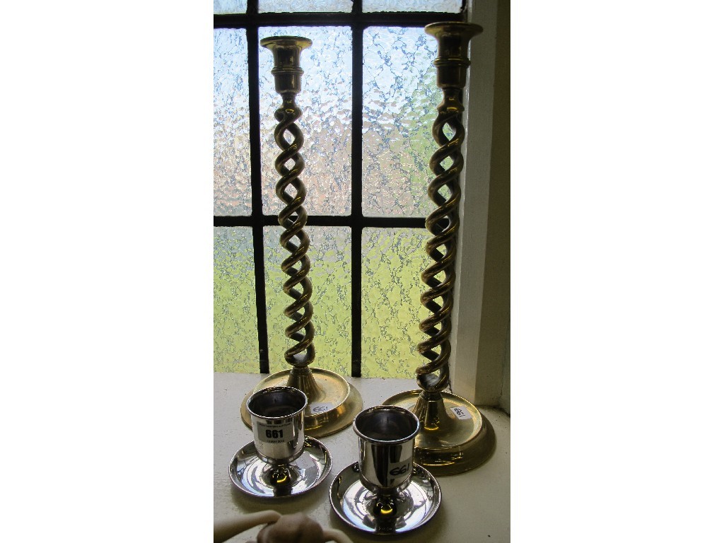 Appraisal: Pair of brass barley twist candl