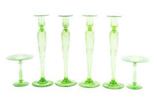 Appraisal: A Group of Etched Glass Table Articles Height of candlestick