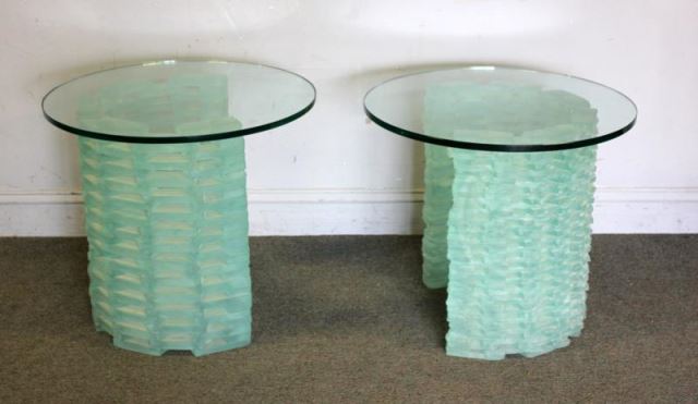 Appraisal: Pair of Midcentury Glass Brick Form End Tables In a