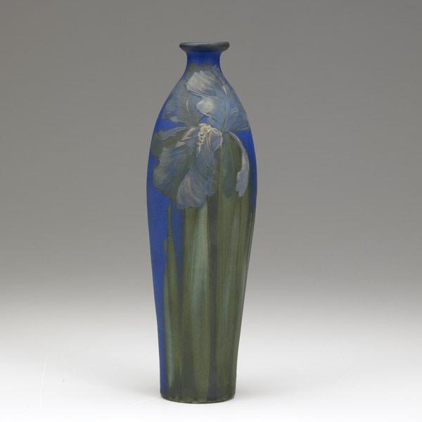 Appraisal: RADFORD Velvety vase painted by Albert Haulbricht with irises on