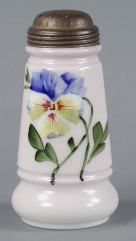 Appraisal: Victorian Sugar Shaker with Painted FlowersPink shaded milk glass Blue