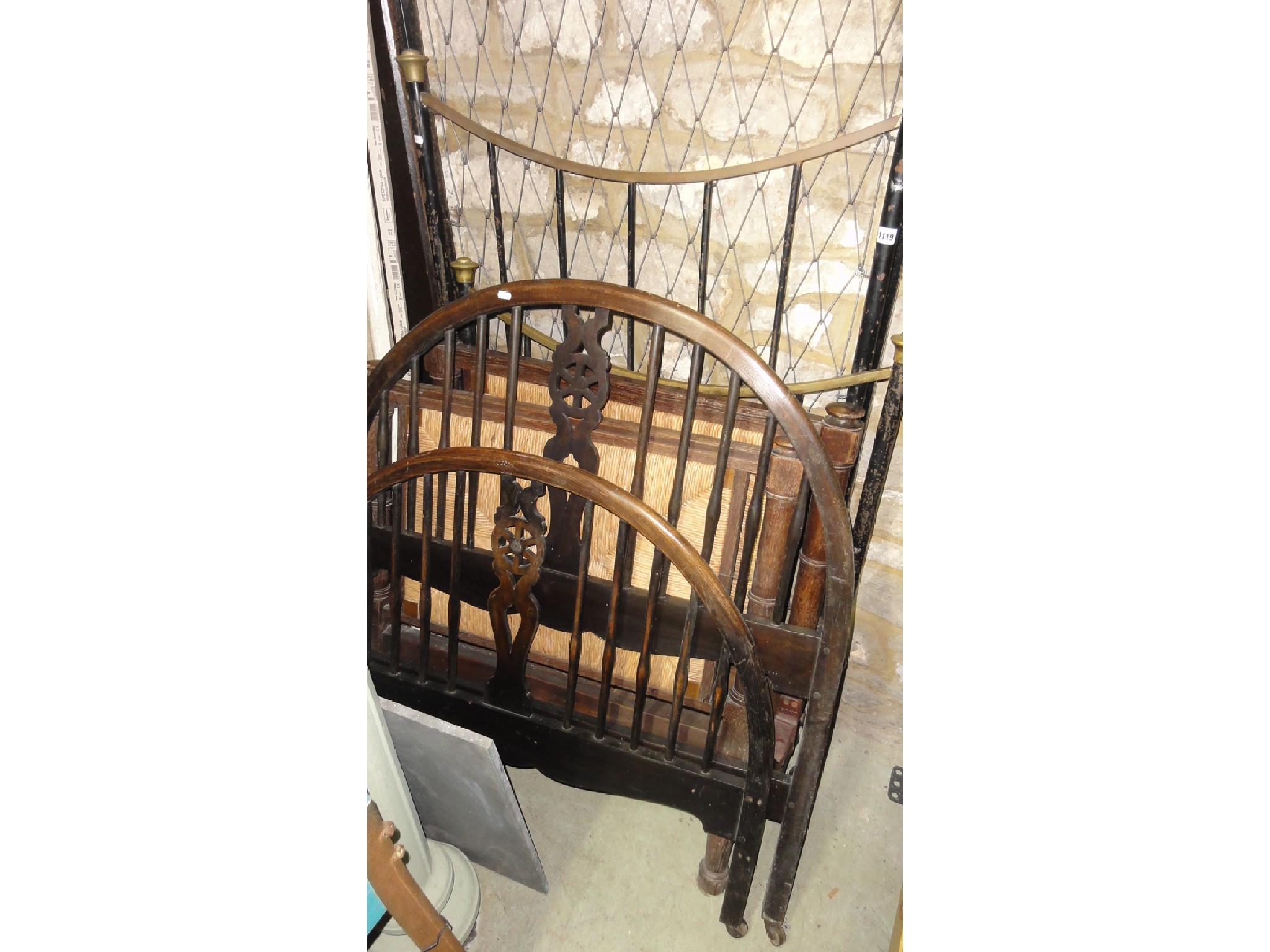 Appraisal: A Victorian brass and iron single bedstead together with two