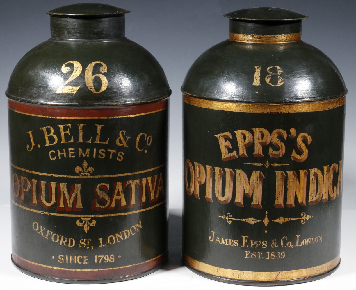 Appraisal: TIN CANNISTERS SHIPBOARD APOTHECARIES OPIUM Including J Bell Co Chemists