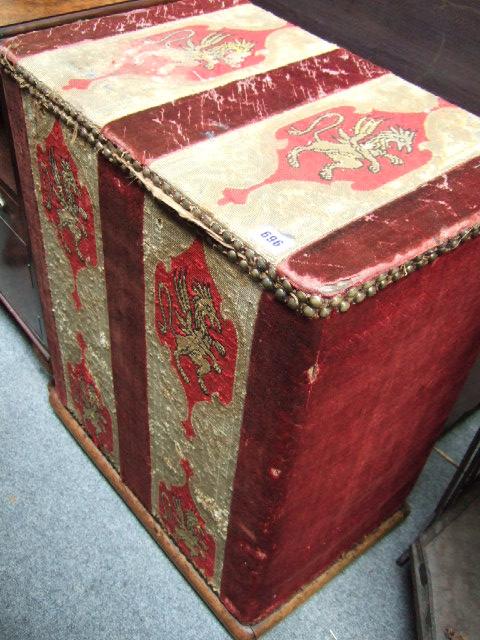 Appraisal: A th century tapestry and brass studded log box of