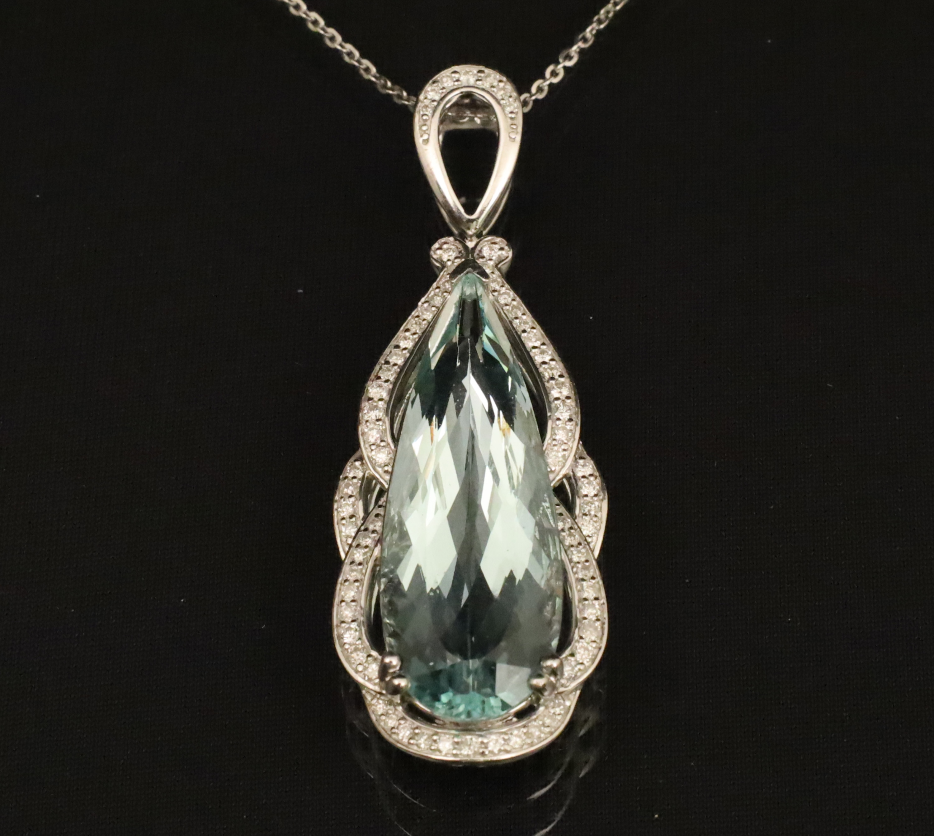 Appraisal: PLATINUM AQUAMARINE DIAMOND PENDANT W CHAIN Platinum Aquamarine and Diamond