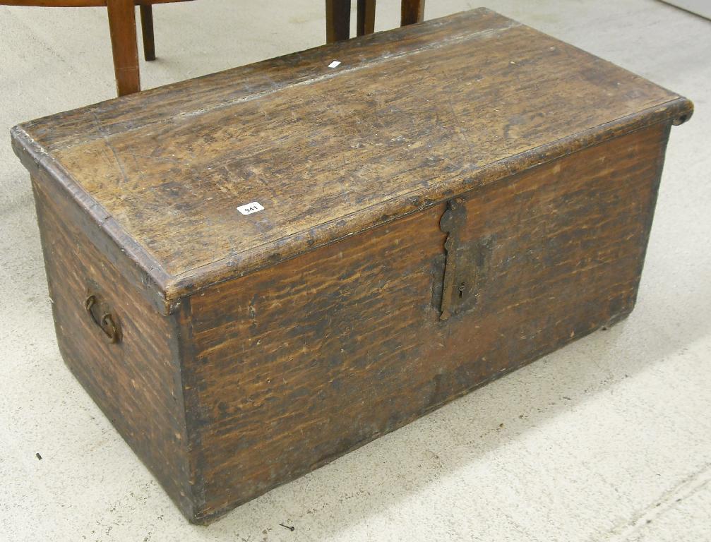 Appraisal: Antique oak coffer the moulded top opening to reveal a