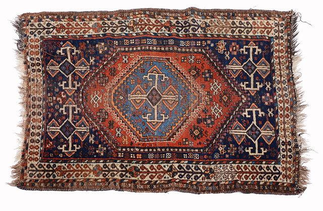 Appraisal: A QASHQAI SMALL RUG with a central hooked blue ground