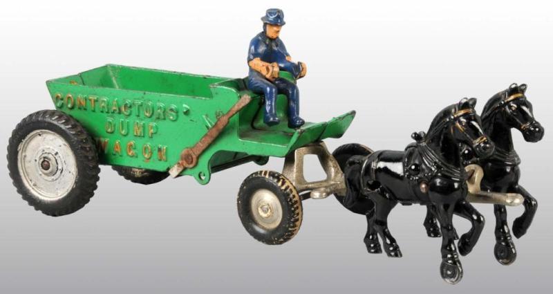 Appraisal: Cast Iron Arcade Two Horse-Drawn Dump Wagon Toy Description Includes