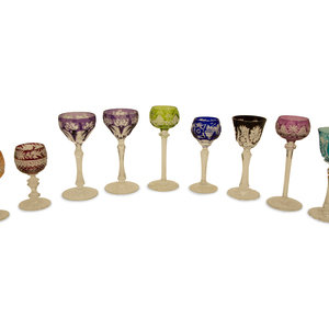 Appraisal: A Collection of Bohemian Cut-to-Clear Colored Cordial Glasses th th