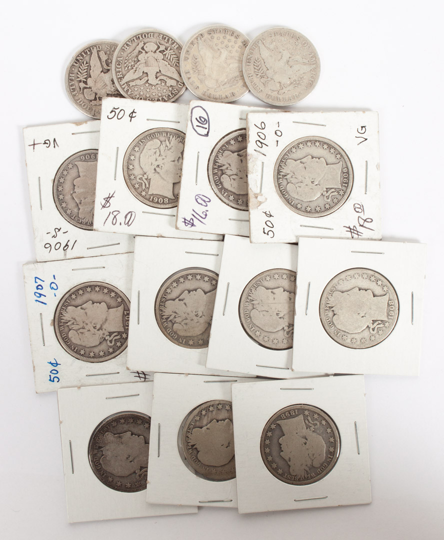 Appraisal: U S Silver Half Dollars Fifteen Barber type various dates