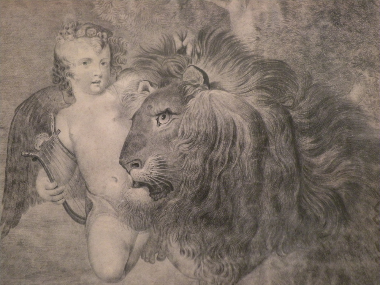 Appraisal: AMJ Ro eby thC Lion and cherub drawing pencil signed