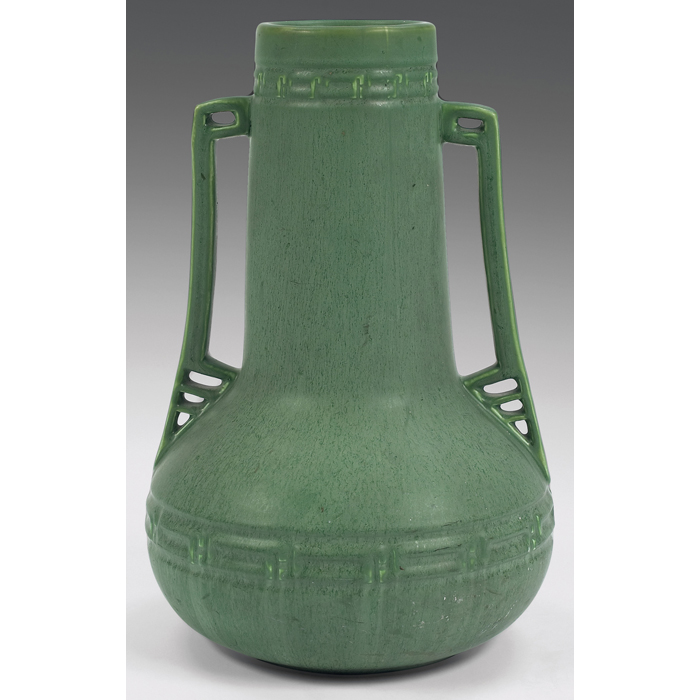 Appraisal: Hampshire vase in a green matte glaze bulbous base with