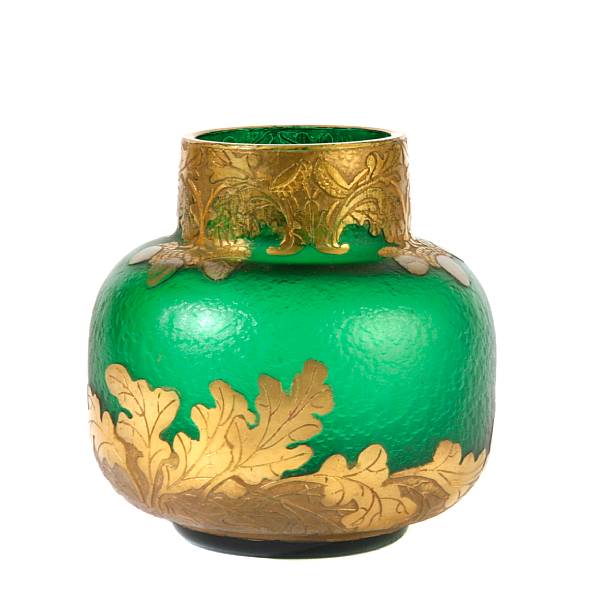 Appraisal: A Mt Joye gilt-decorated green glass vase early th century