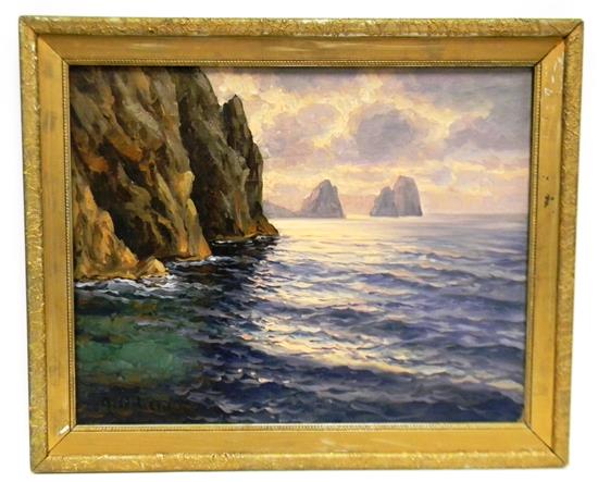 Appraisal: A Odierna th C Rocks off Capri oil on board