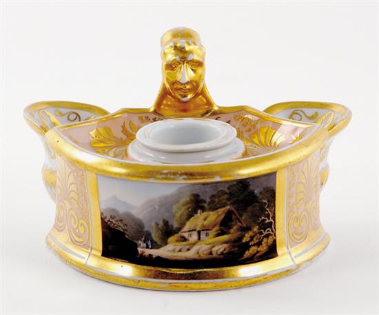 Appraisal: Worcester Barr Flight Barr porcelain inkwell circa - fine landscape