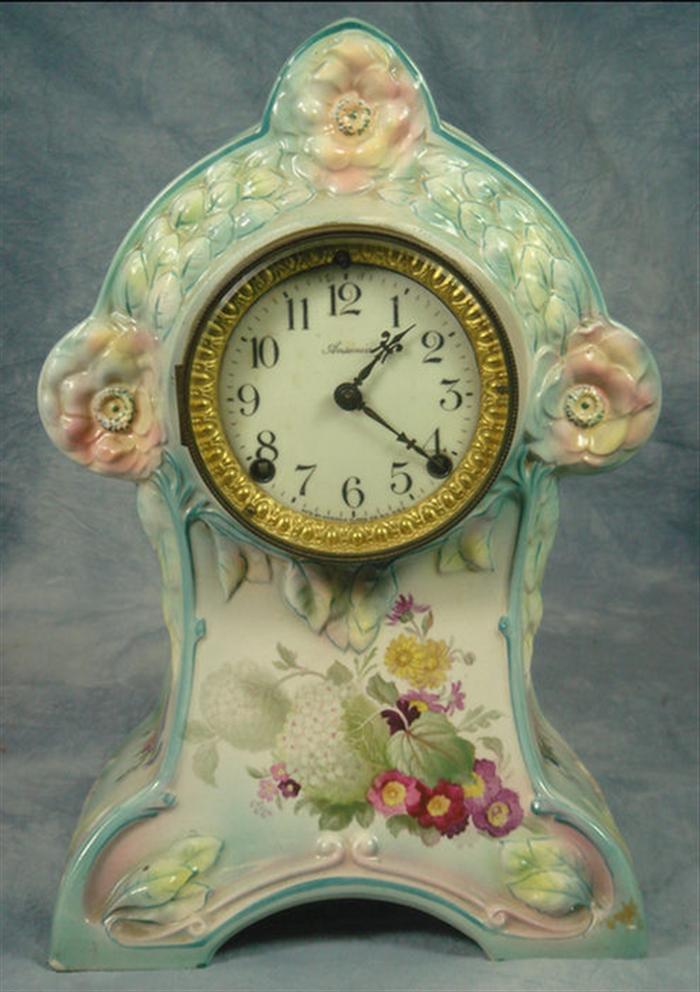 Appraisal: Ansonia Moselle floral china case clock missing back door h