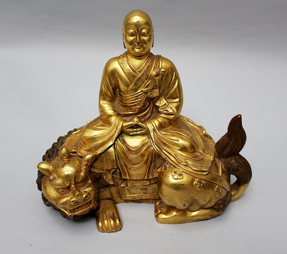 Appraisal: Chinese gilted bronze sculpture Chinese gilted bronze sculpture of Buddha