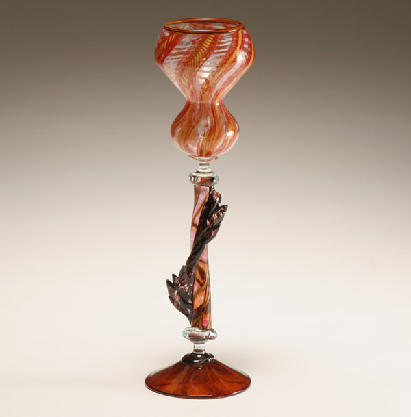 Appraisal: Contemporary clear to brown glass chalice form vase Orange to