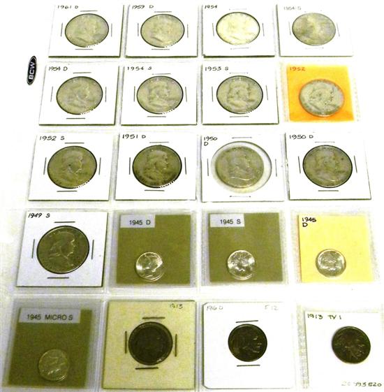 Appraisal: COINS coins including circulated better date Frankin Halves four uncirculated