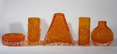 Appraisal: A Whitefriars Tangerine Pyramid vase designed by Geoffrey Baxter moulded