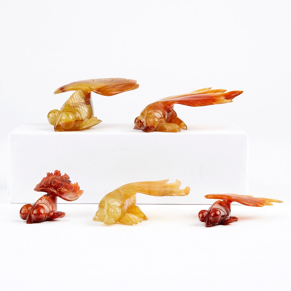 Appraisal: Grp Chinese Carnelian Carved Goldfish Group of five Chinese carnelian