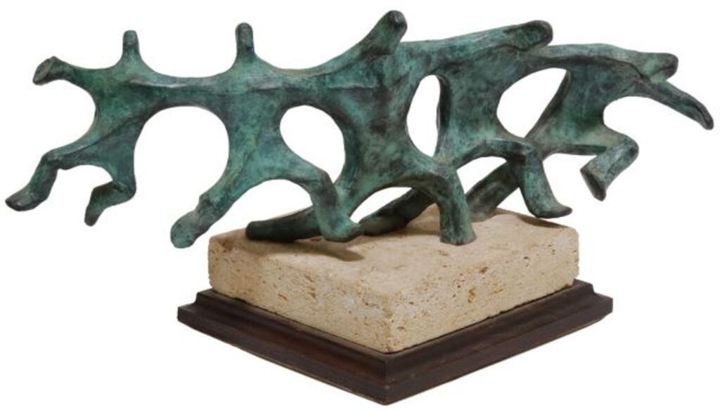 Appraisal: Patinated bronze sculpture Pop the Wind signed in cast B