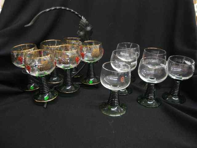 Appraisal: German Crystal Wine Glasses set of ''jeweled'' in metal holder