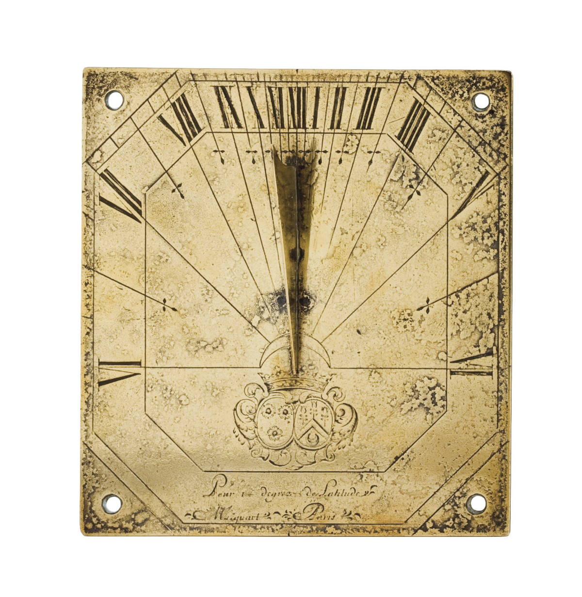 Appraisal: FRENCH ENGRAVED BRASS WALL MOUNT SUNDIAL WITH ROYAL COAT OF