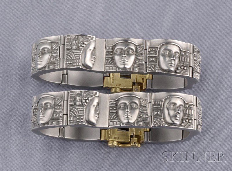 Appraisal: Pair of Stainless Steel and kt Gold Bracelets Kieselstein-Cord Women