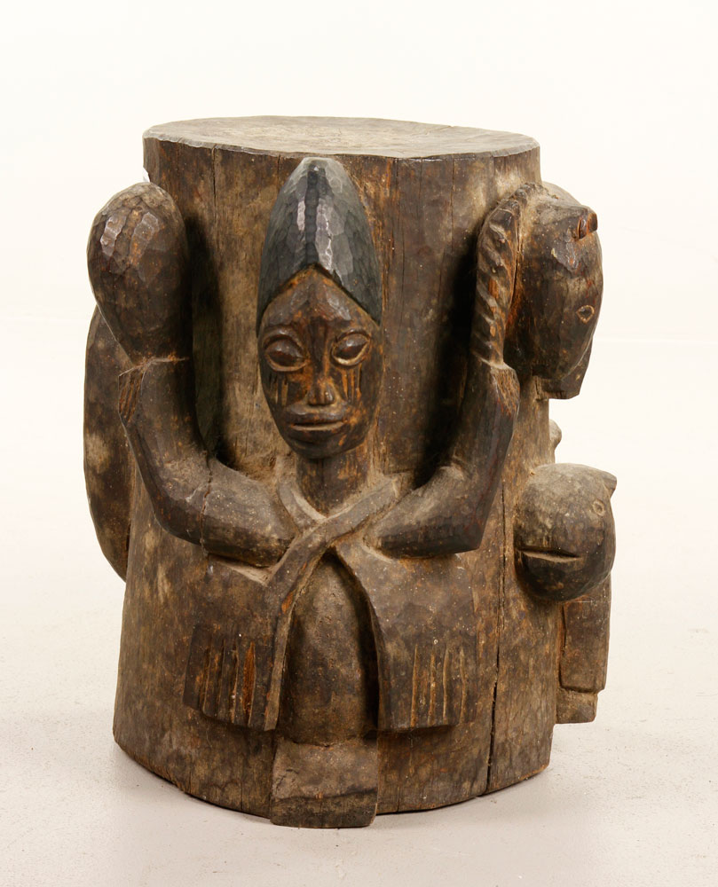 Appraisal: - Carved African Pedestal Carved African pedestal with one human