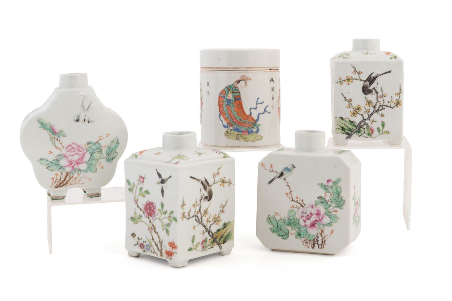 Appraisal: FIVE CHINESE FAMILLE ROSE TEA CADDIES Five early th century