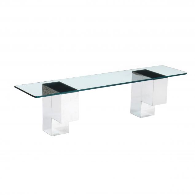 Appraisal: EVANS STYLE CHROME AND GLASS FLOATING CONSOLE TABLE Mid-century two