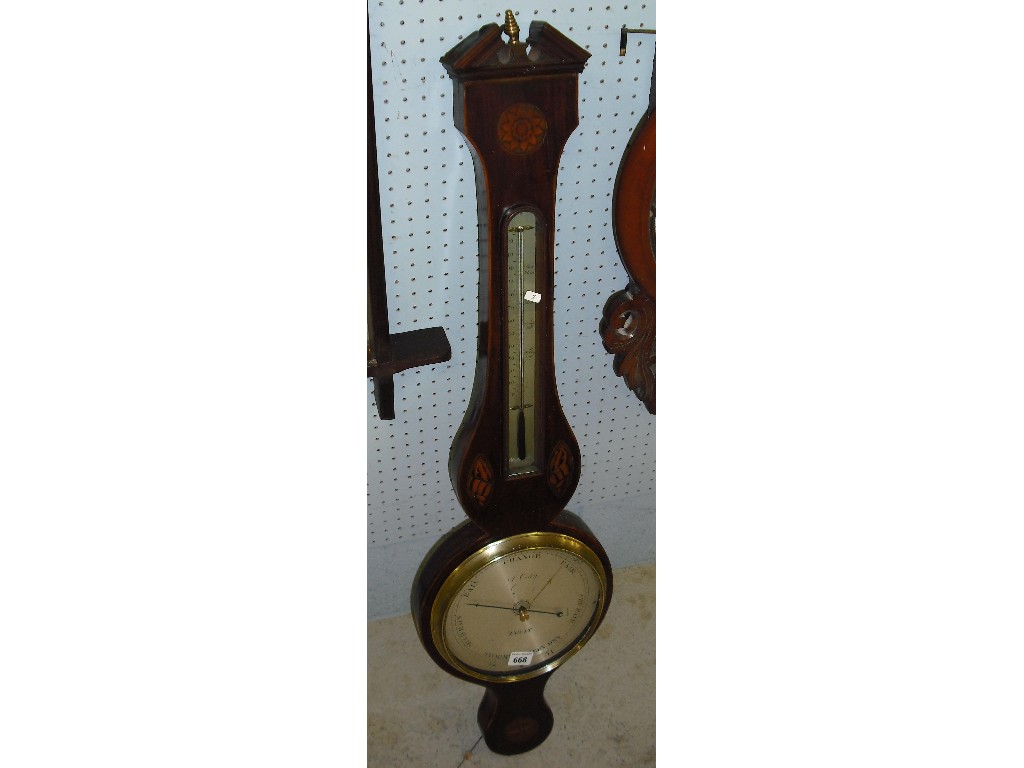 Appraisal: Mahogany inlaid barometer the dial signed Corty Fecit