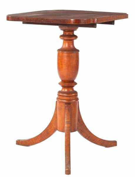 Appraisal: American Federal Tiger Maple Candlestandcirca tilt-top form having a rectangular