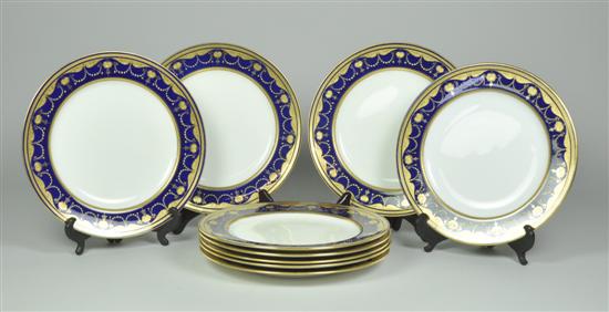 Appraisal: Nine Mintons Plates Cobalt and gold trim Made for Gilman