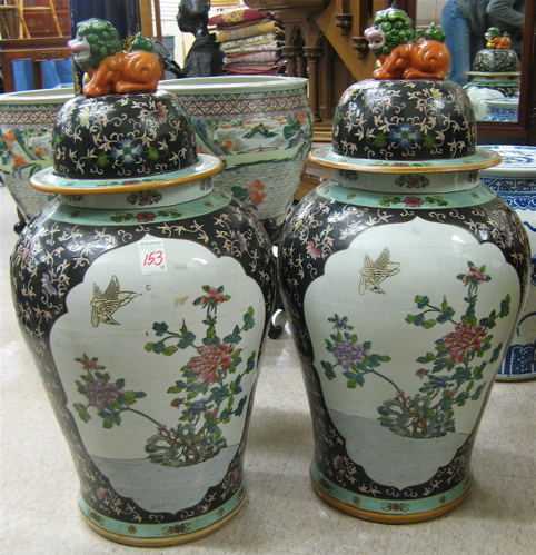 Appraisal: LARGE PAIR OF CHINESE FAMILE NOIRE PORCELAIN COVERED FLOOR JARS