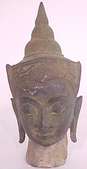 Appraisal: Thai bronze Buddha's head th C with ceramic core verdigris