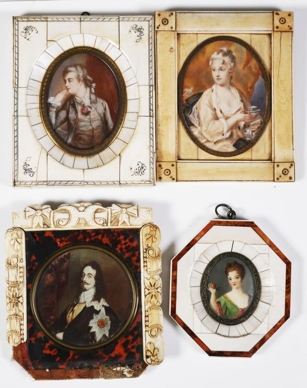 Appraisal: Group of four French miniature portraits in ornate frames showing