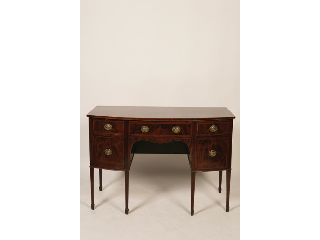 Appraisal: A SHERATON STYLE INLAID MAHOGANY BOW FRONT SIDEBOARD the crossbanded